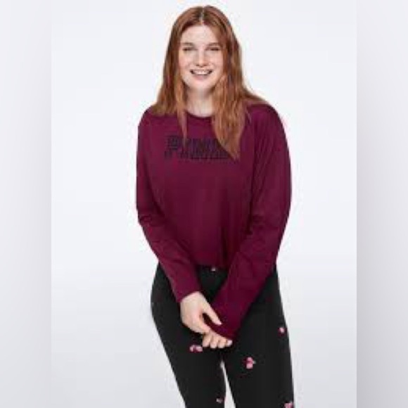 PINK Victoria's Secret Tops - PINK Victoria's Secret Maroon Long Sleeve Tee
